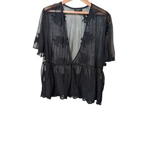 Torrid Black Sheer Mesh Embroidered Lace Trim Kimono Cardigan Top Plus Size 2